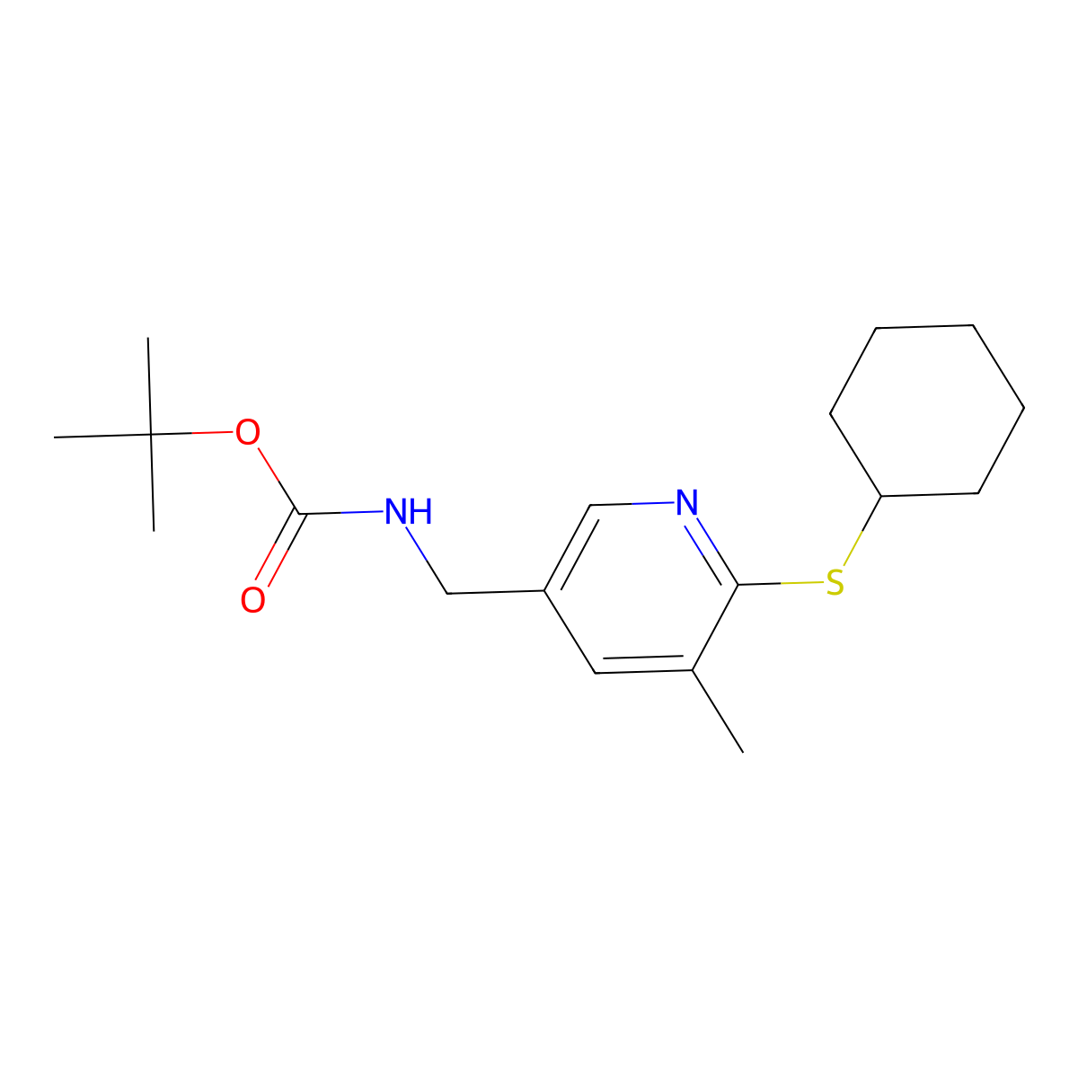 (6-Cyclohexylsulfanyl-5-methyl-pyridin-3-ylmethyl)-carbamic acid tert-butyl ester molecular structure, CAS 1355226-97-9