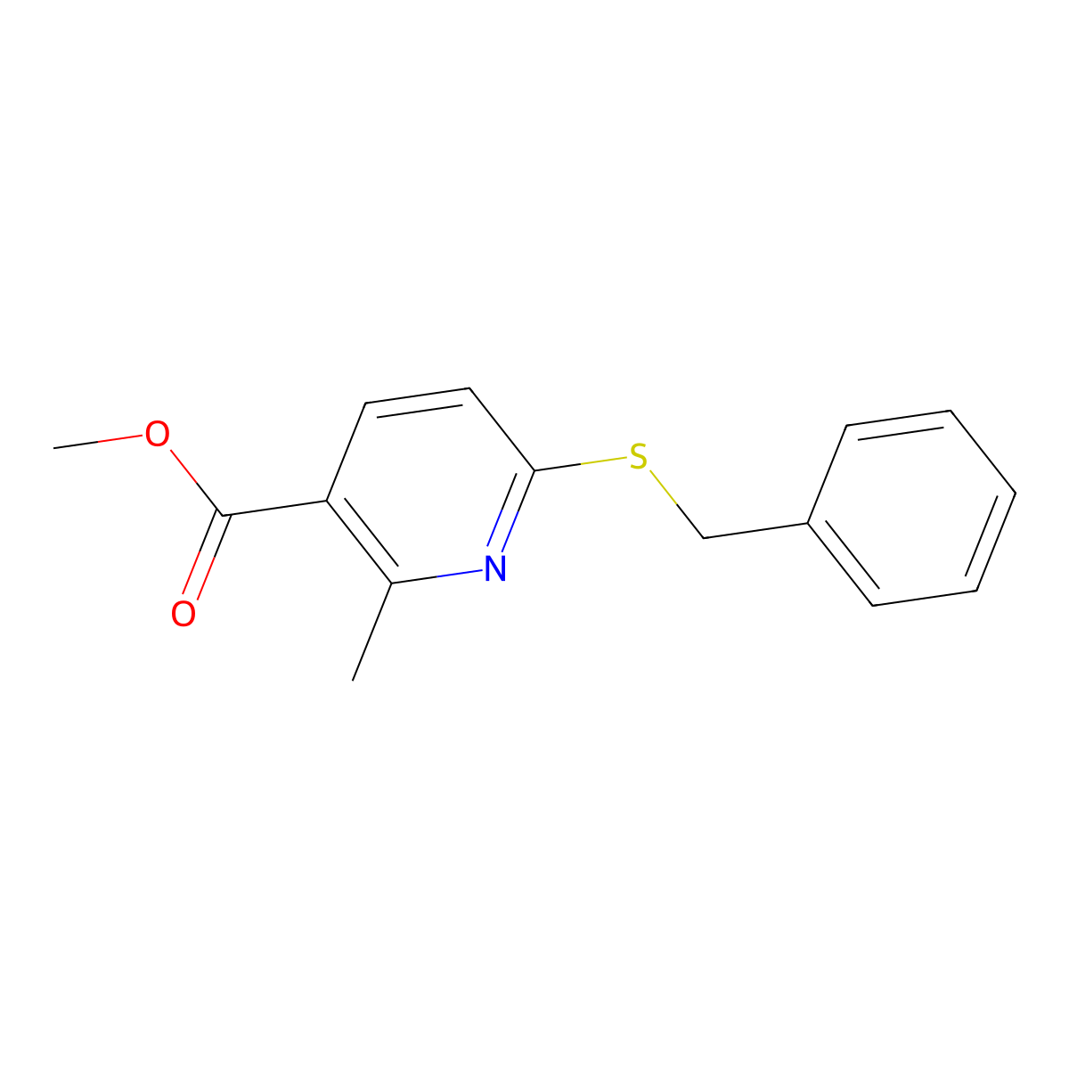 Methyl 6-(benzylthio)-2-methylnicotinate molecular structure, CAS 1355227-26-7