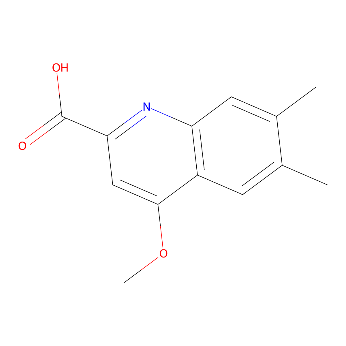 2-Quinolinecarboxylic acid, 4-methoxy-6,7-dimethyl- molecular structure, CAS 1355229-29-6
