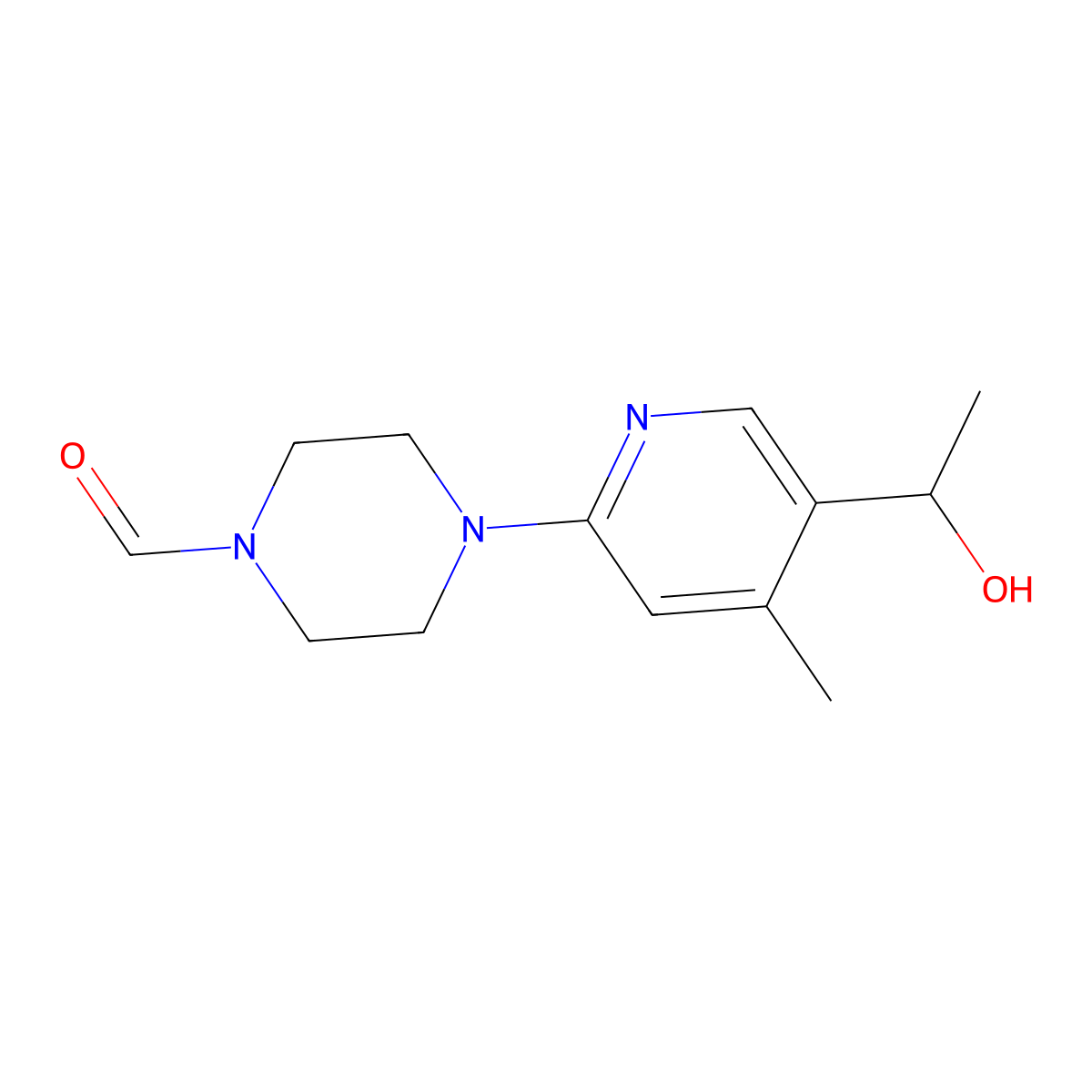 4-(5-(1-Hydroxyethyl)-4-methylpyridin-2-yl)piperazine-1-carbaldehyde molecular structure, CAS 1355229-38-7