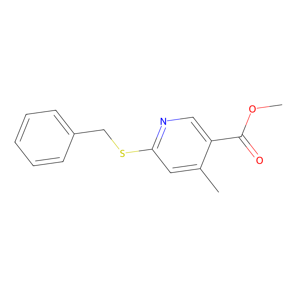 Methyl 6-(benzylthio)-4-methylnicotinate molecular structure, CAS 1355231-18-3