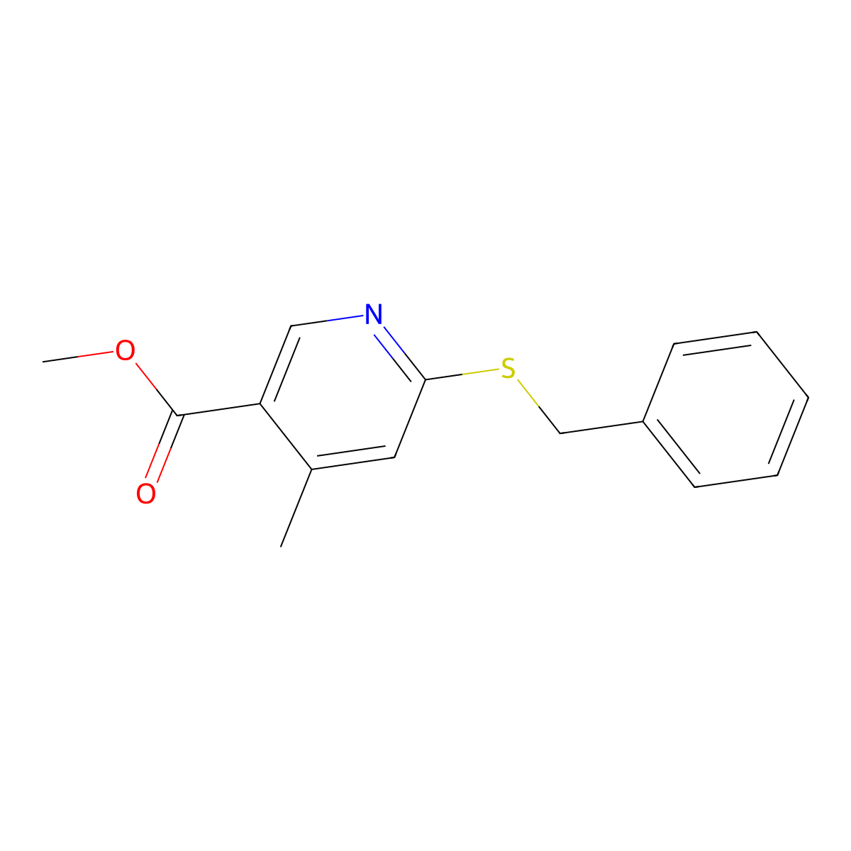 Methyl 6-(benzylthio)-4-methylnicotinate molecular structure, CAS 1355231-18-3