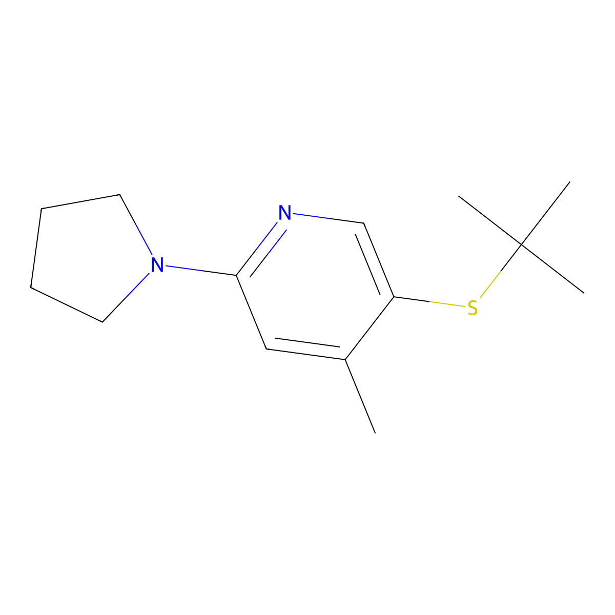 5-(tert-Butylthio)-4-methyl-2-(pyrrolidin-1-yl)pyridine molecular structure, CAS 1355231-74-1