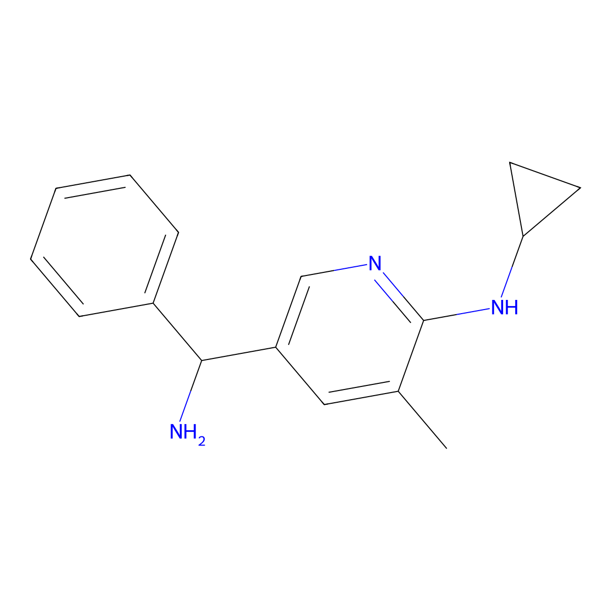 5-(Amino(phenyl)methyl)-N-cyclopropyl-3-methylpyridin-2-amine molecular structure, CAS 1355231-93-4