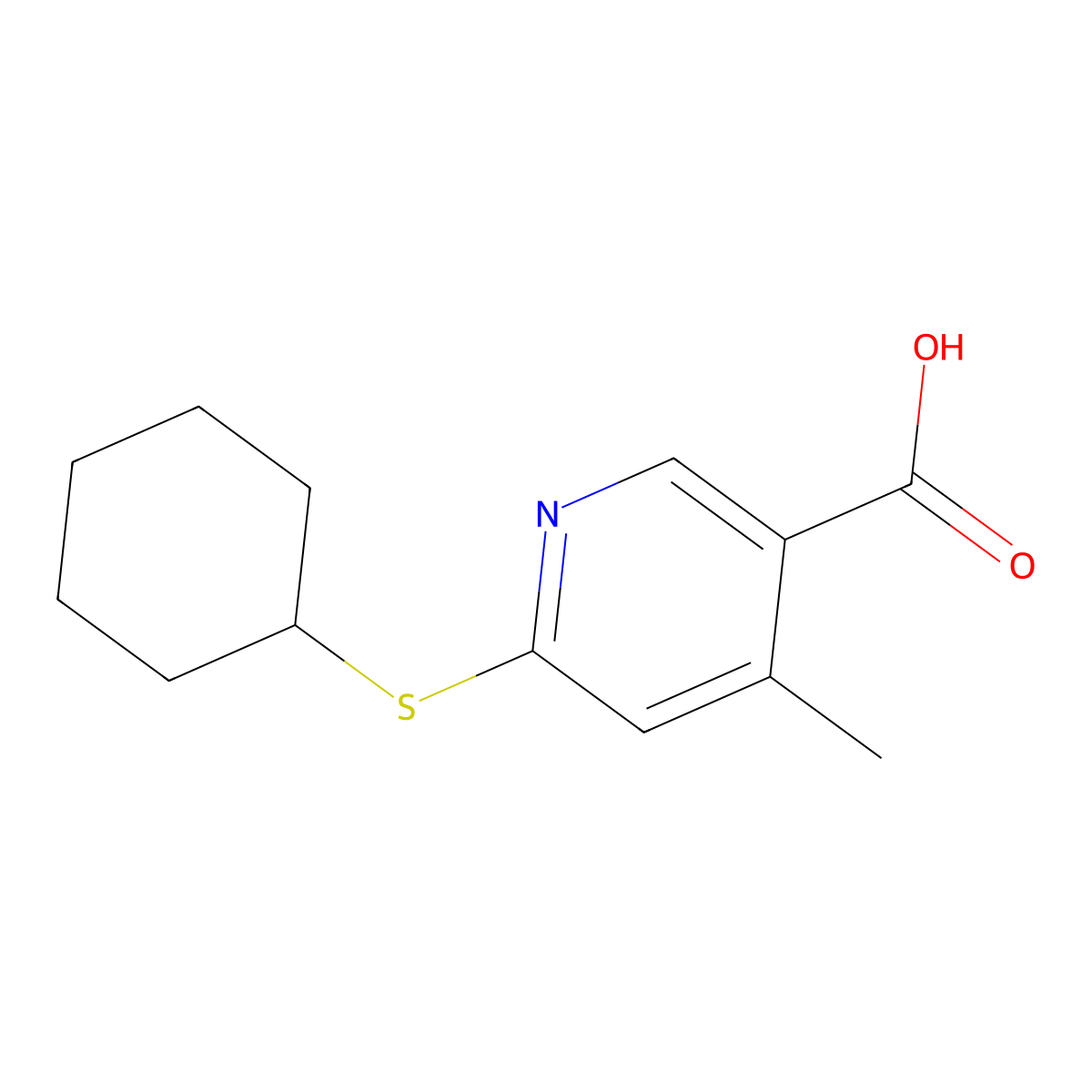 6-(Cyclohexylthio)-4-methylnicotinic acid molecular structure, CAS 1355233-85-0