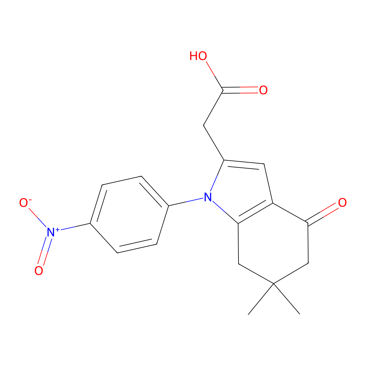2-(6,6-Dimethyl-1-(4-nitrophenyl)-4-oxo-4,5,6,7-tetrahydro-1H-indol-2-yl)acetic acid molecular structure, CAS 1355233-88-3