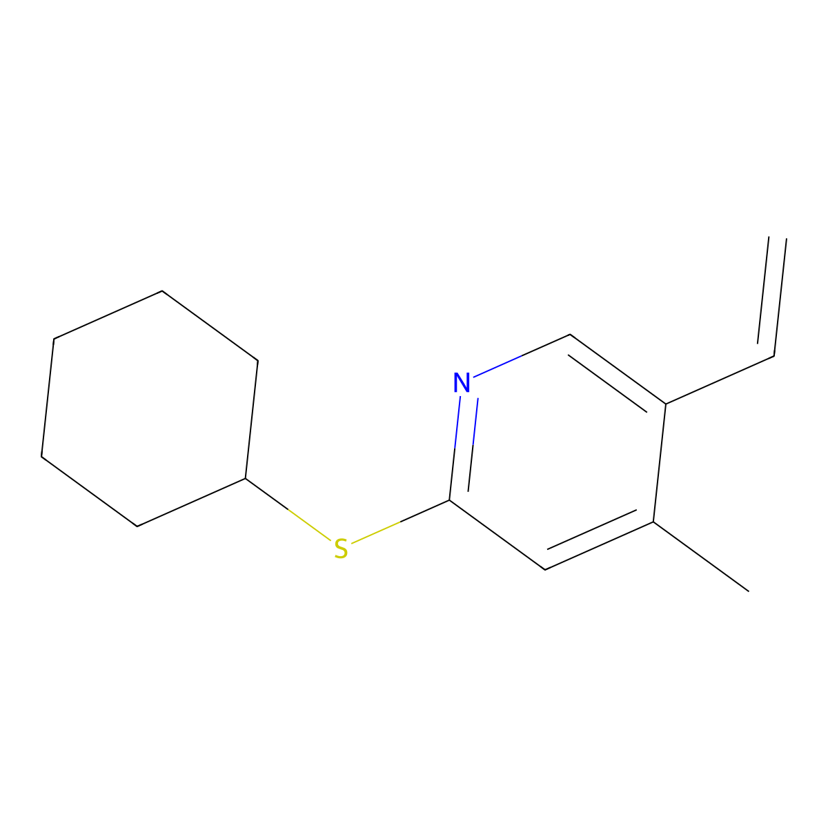 2-Cyclohexylsulfanyl-4-methyl-5-vinyl-pyridine molecular structure, CAS 1355233-91-8