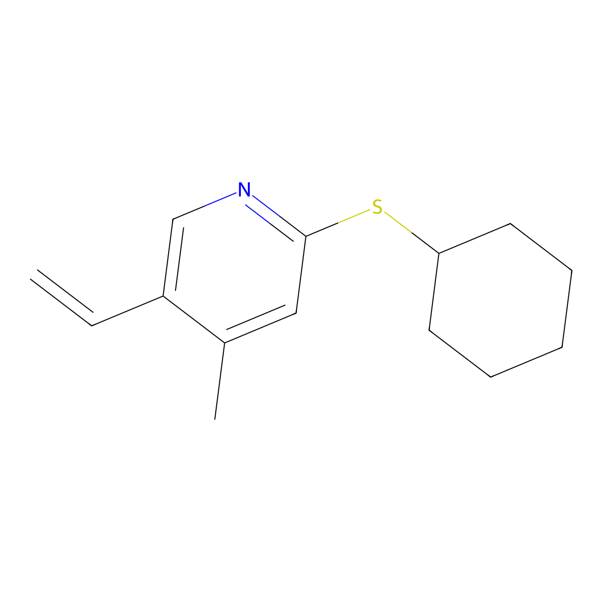 2-Cyclohexylsulfanyl-4-methyl-5-vinyl-pyridine molecular structure, CAS 1355233-91-8