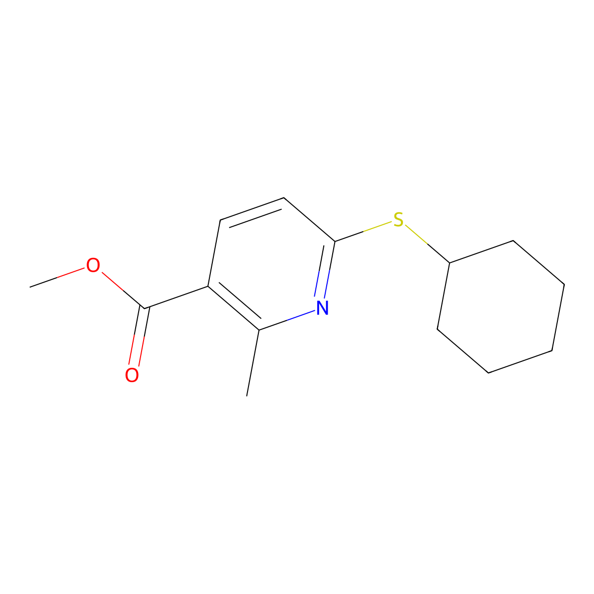 Methyl 6-(cyclohexylthio)-2-methylnicotinate molecular structure, CAS 1355234-22-8