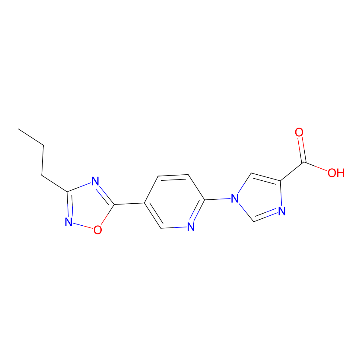 1-[5-(3-propyl-1,2,4-oxadiazol-5-yl)pyridin-2-yl]-1H-imidazole-4-carboxylic acid molecular structure, CAS 1355236-17-7