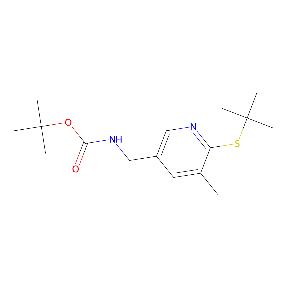 Tert-butyl ((6-(tert-butylthio)-5-methylpyridin-3-yl)methyl)carbamate molecular structure, CAS 1355236-73-5
