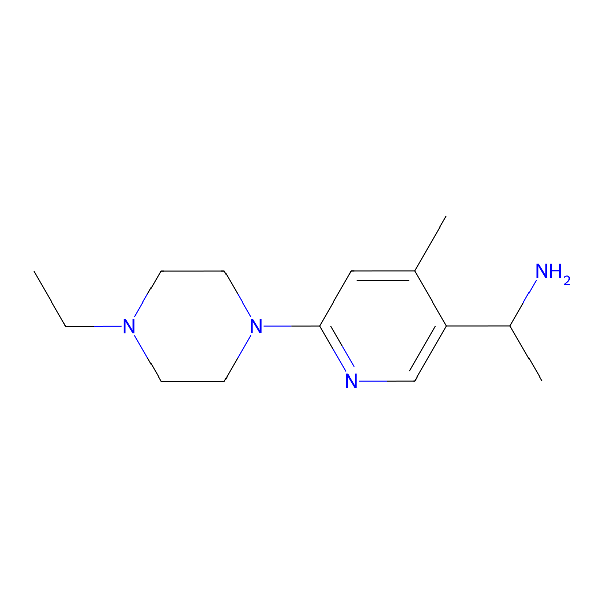 1-(6-(4-Ethylpiperazin-1-yl)-4-methylpyridin-3-yl)ethanamine molecular structure, CAS 1355237-36-3