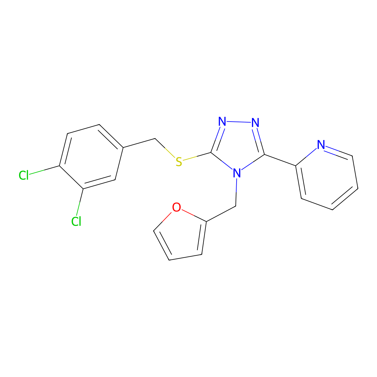 2-[5-[(3,4-Dichlorophenyl)methylthio]-4-(2-furanylmethyl)-1,2,4-triazol-3-yl]pyridine molecular structure, CAS 1355243-24-1