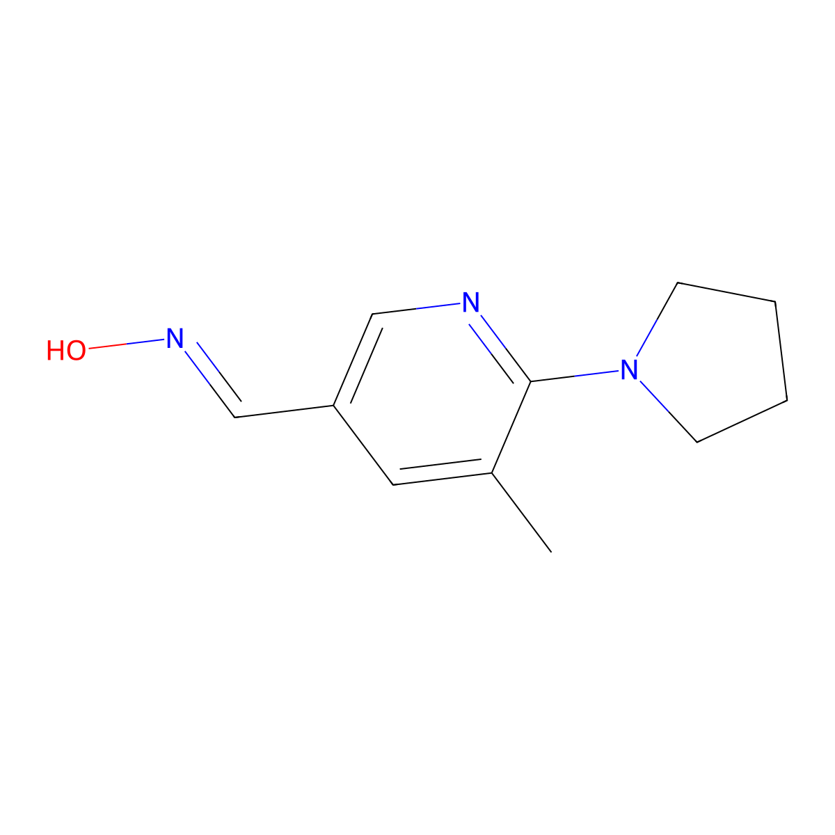 5-Methyl-6-(1-pyrrolidinyl)-3-pyridinecarboxaldehyde oxime molecular structure, CAS 1355245-27-0