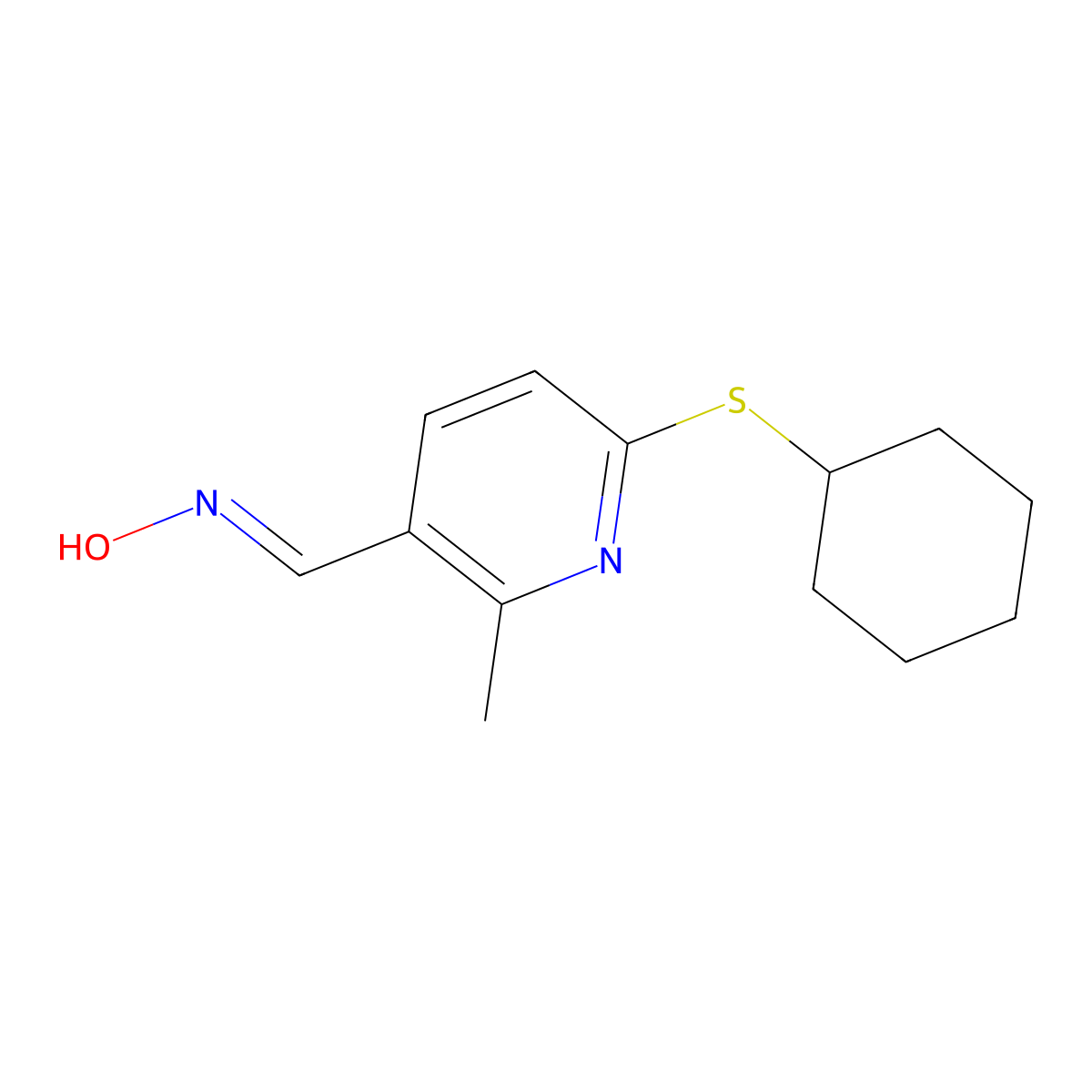 6-Cyclohexylsulfanyl-2-methyl-pyridine-3-carbaldehyde oxime molecular structure, CAS 1355245-46-3