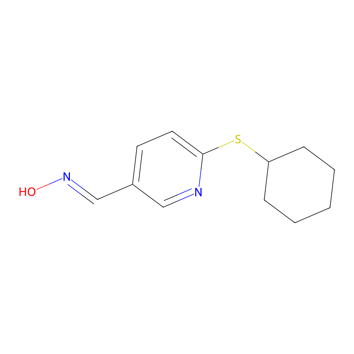 6-(Cyclohexylthio)-3-pyridinecarboxaldehyde oxime molecular structure, CAS 1355246-08-0