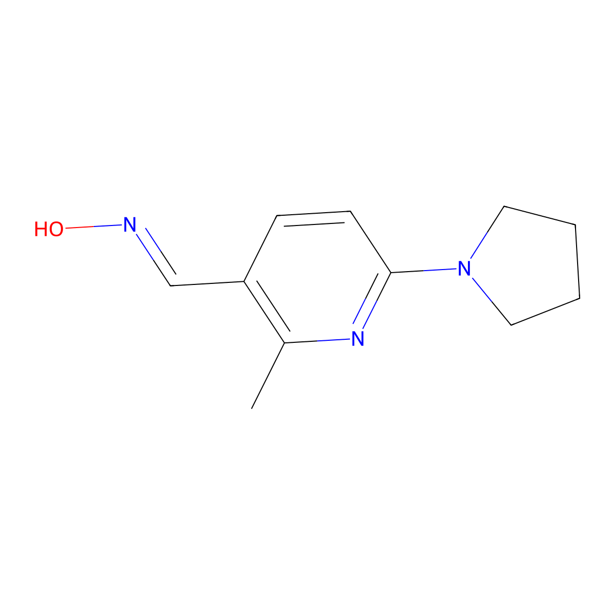 2-Methyl-6-(1-pyrrolidinyl)-3-pyridinecarboxaldehyde oxime molecular structure, CAS 1355246-45-5
