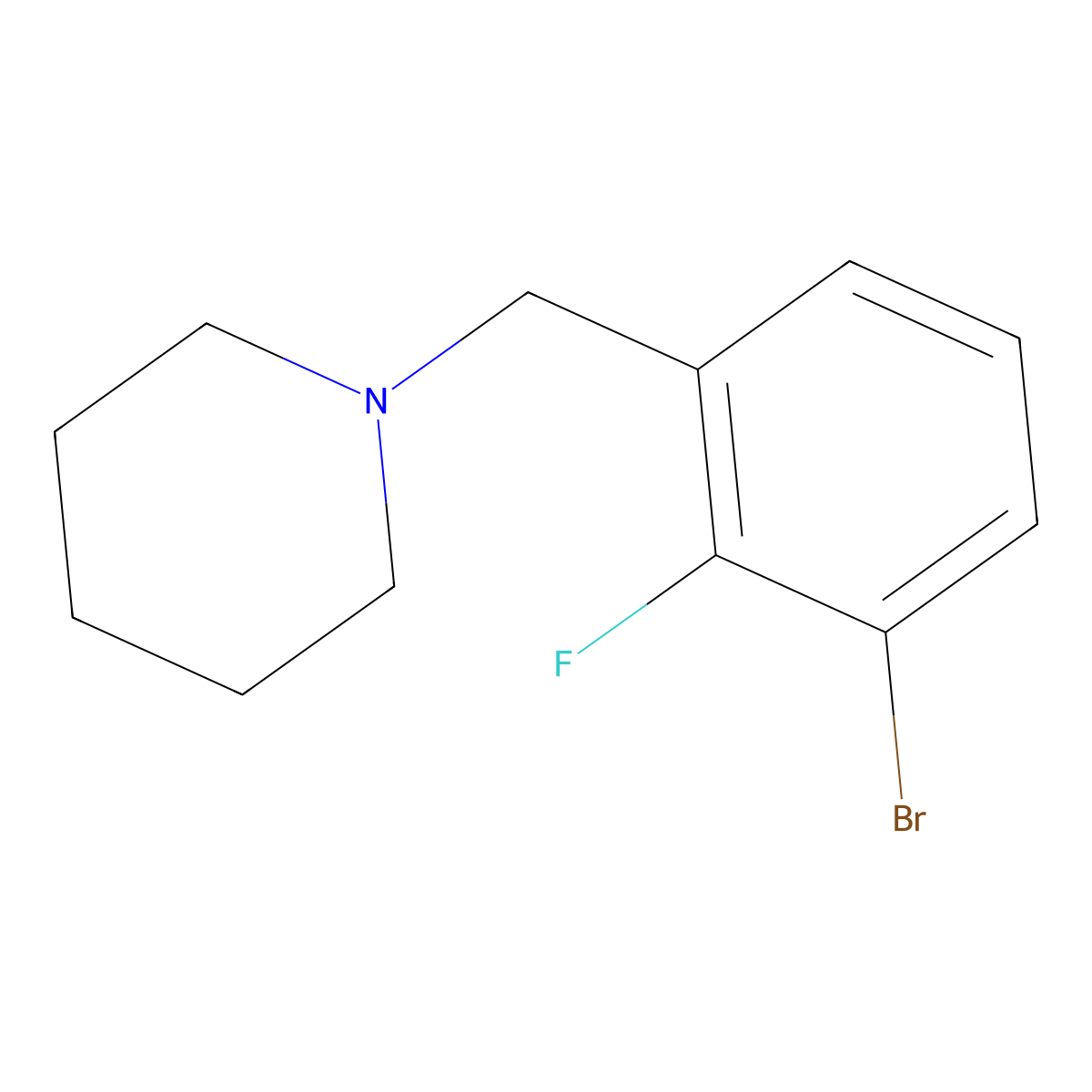 1-Bromo-2-fluoro-3-(piperidinomethyl)benzene molecular structure, CAS 1355246-98-8