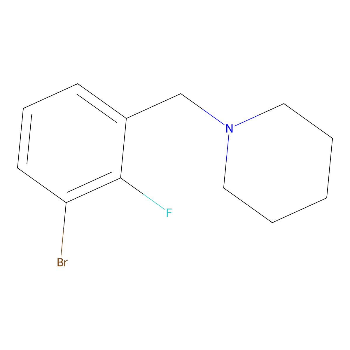 1-Bromo-2-fluoro-3-(piperidinomethyl)benzene molecular structure, CAS 1355246-98-8
