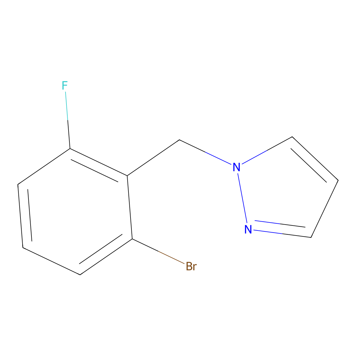 1-Bromo-3-fluoro-2-(1H-pyrazol-1-ylmethyl)benzene molecular structure, CAS 1355247-09-4
