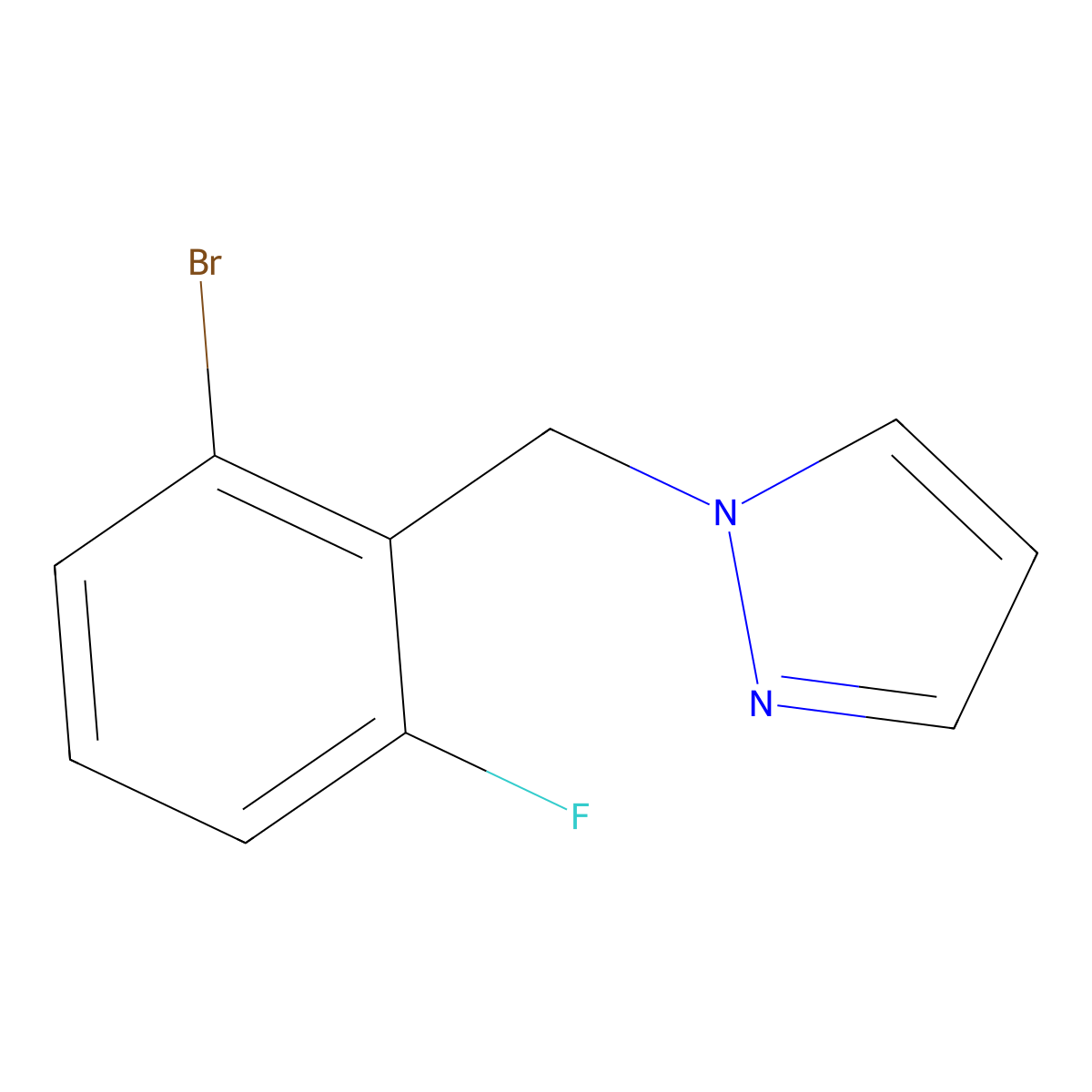 1-Bromo-3-fluoro-2-(1H-pyrazol-1-ylmethyl)benzene molecular structure, CAS 1355247-09-4
