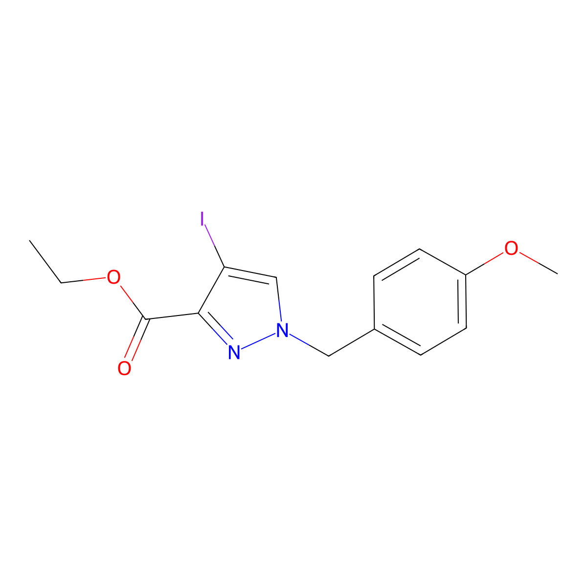ethyl 4-iodo-1-(4-methoxybenzyl)-1H-pyrazole-3-carboxylate molecular structure, CAS 1355249-29-4