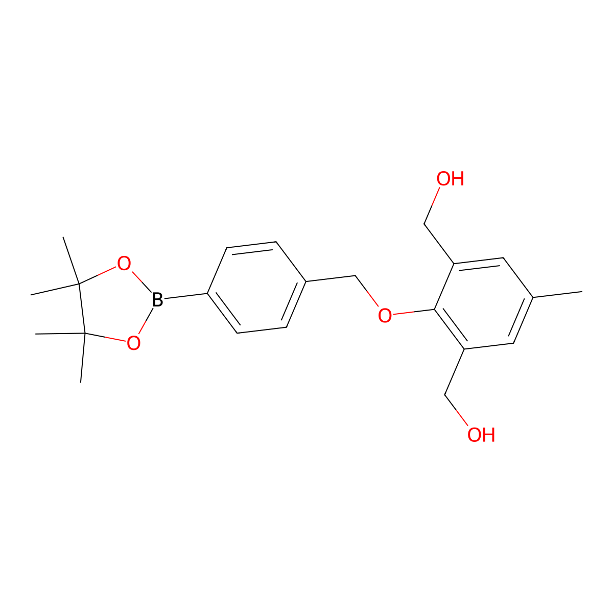 (5-Methyl-2-((4-(4,4,5,5-tetramethyl-1,3,2-dioxaborolan-2-yl)benzyl)oxy)-1,3-phenylene)dimethanol molecular structure, CAS 1355342-67-4