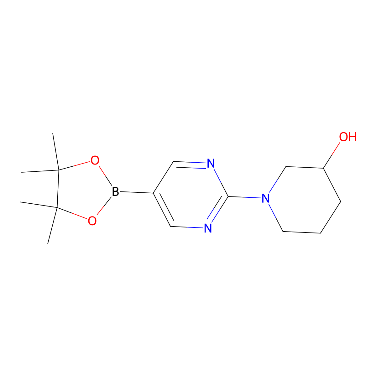 1-[5-(Tetramethyl-1,3,2-dioxaborolan-2-yl)pyrimidin-2-yl]piperidin-3-ol molecular structure, CAS 1355388-42-9
