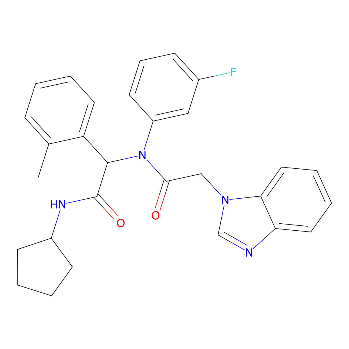 2-(N-[2-(benzimidazol-1-yl)acetyl]-3-fluoroanilino)-N-cyclopentyl-2-(2-methylphenyl)acetamide molecular structure, CAS 1355446-05-7