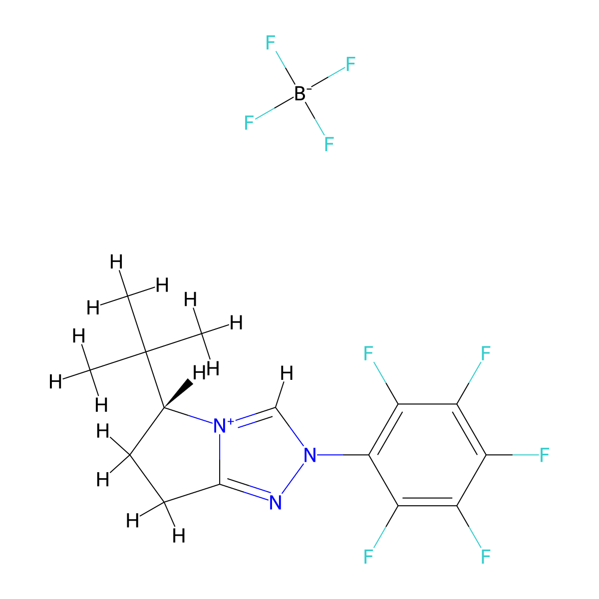 (5R)-5-tert-butyl-2-(2,3,4,5,6-pentafluorophenyl)-6,7-dihydro-5H-pyrrolo[2,1-c][1,2,4]triazol-4-ium tetrafluoroborate molecular structure, CAS 1355451-64-7