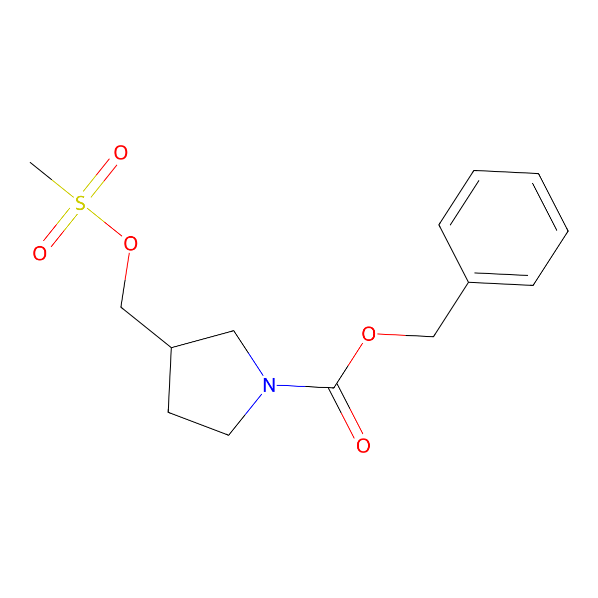 Benzyl 3-(((methylsulfonyl)oxy)methyl)pyrrolidine-1-carboxylate molecular structure, CAS 1355455-26-3