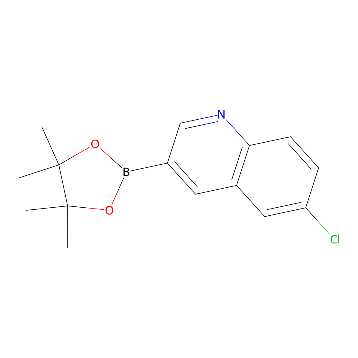 6-Chloro-3-(tetramethyl-1,3,2-dioxaborolan-2-yl)quinoline molecular structure, CAS 1355582-91-0