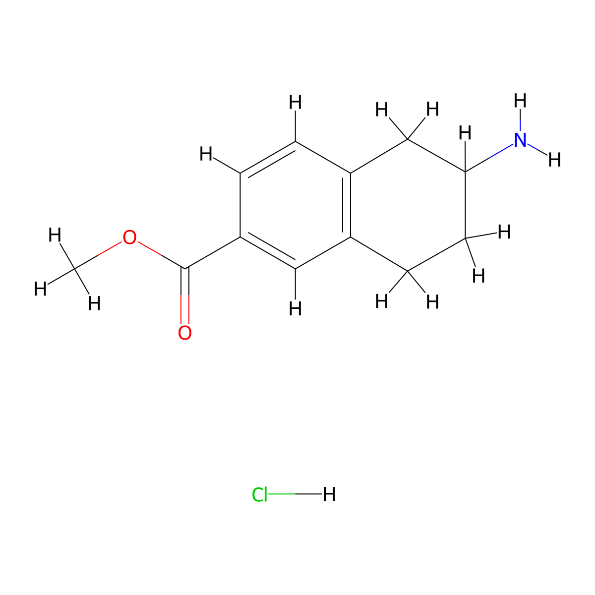 Methyl 6-amino-5,6,7,8-tetrahydronaphthalene-2-carboxylate hydrochloride molecular structure, CAS 1355592-47-0