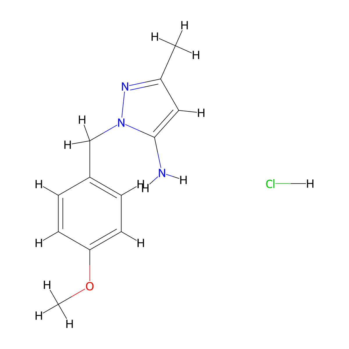 2-((4-methoxyphenyl)methyl)-5-methyl-2,3-dihydro-1H-pyrazol-3-imine hydrochloride molecular structure, CAS 1355602-25-3