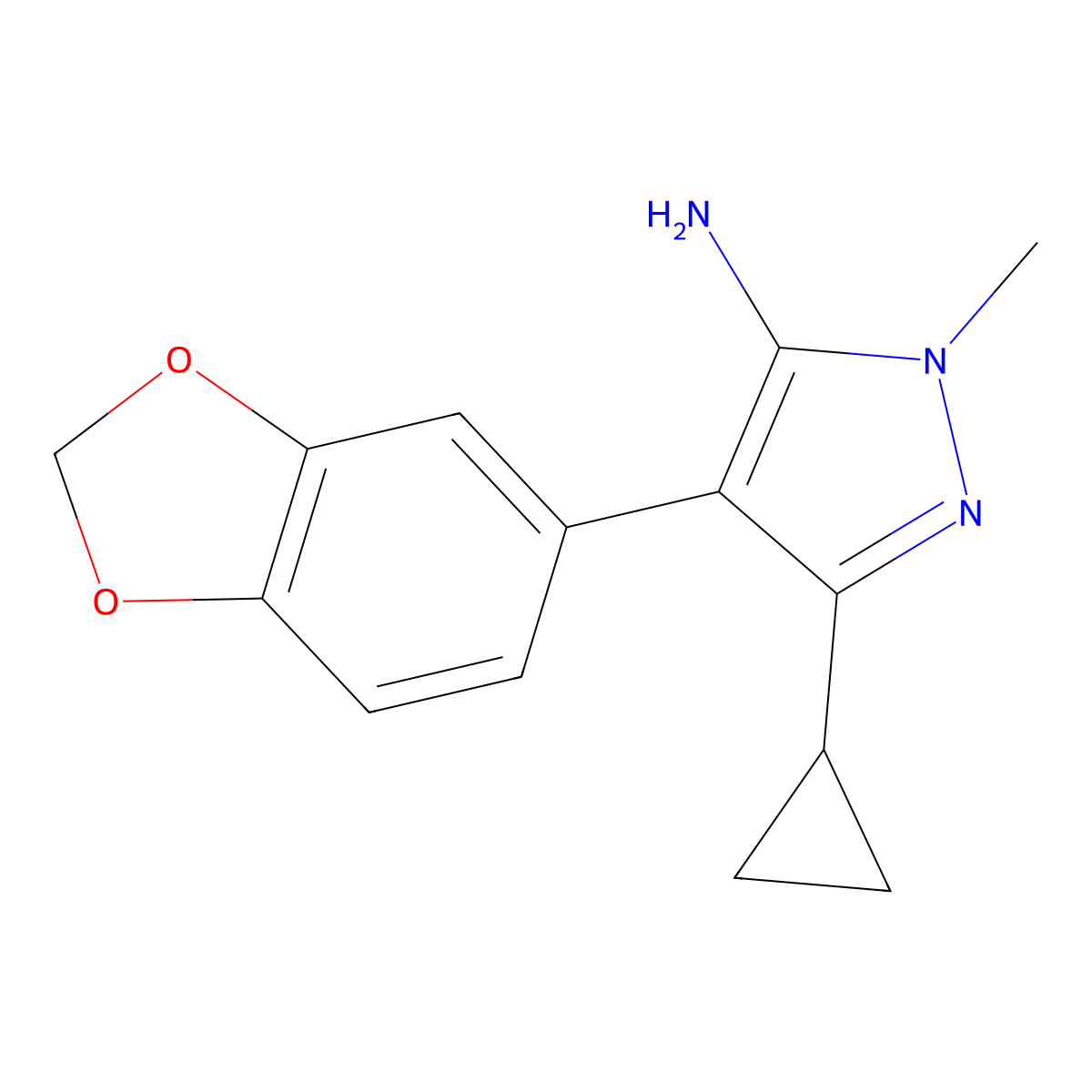 4-(2H-1,3-benzodioxol-5-yl)-5-cyclopropyl-2-methyl-2,3-dihydro-1H-pyrazol-3-imine molecular structure, CAS 1355609-57-2