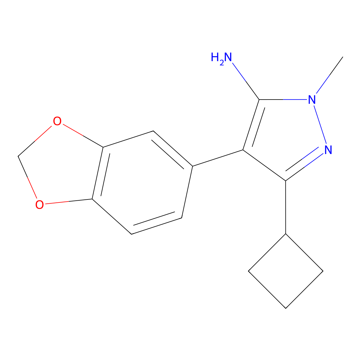 4-(2H-1,3-benzodioxol-5-yl)-5-cyclobutyl-2-methyl-2,3-dihydro-1H-pyrazol-3-imine molecular structure, CAS 1355661-35-6