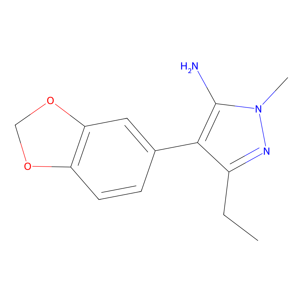 4-(2H-1,3-benzodioxol-5-yl)-5-ethyl-2-methyl-2,3-dihydro-1H-pyrazol-3-imine molecular structure, CAS 1355666-58-8