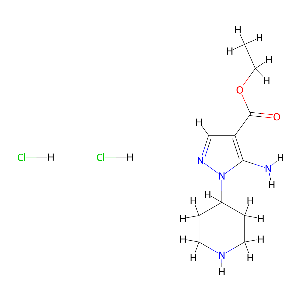 ethyl 3-imino-2-(piperidin-4-yl)-2,3-dihydro-1H-pyrazole-4-carboxylate dihydrochloride molecular structure, CAS 1355773-02-2