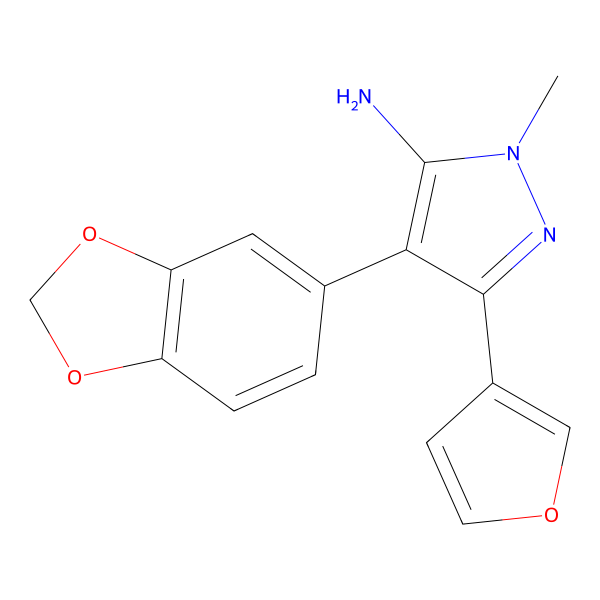 4-(2H-1,3-benzodioxol-5-yl)-5-(furan-3-yl)-2-methyl-2,3-dihydro-1H-pyrazol-3-imine molecular structure, CAS 1355784-62-1