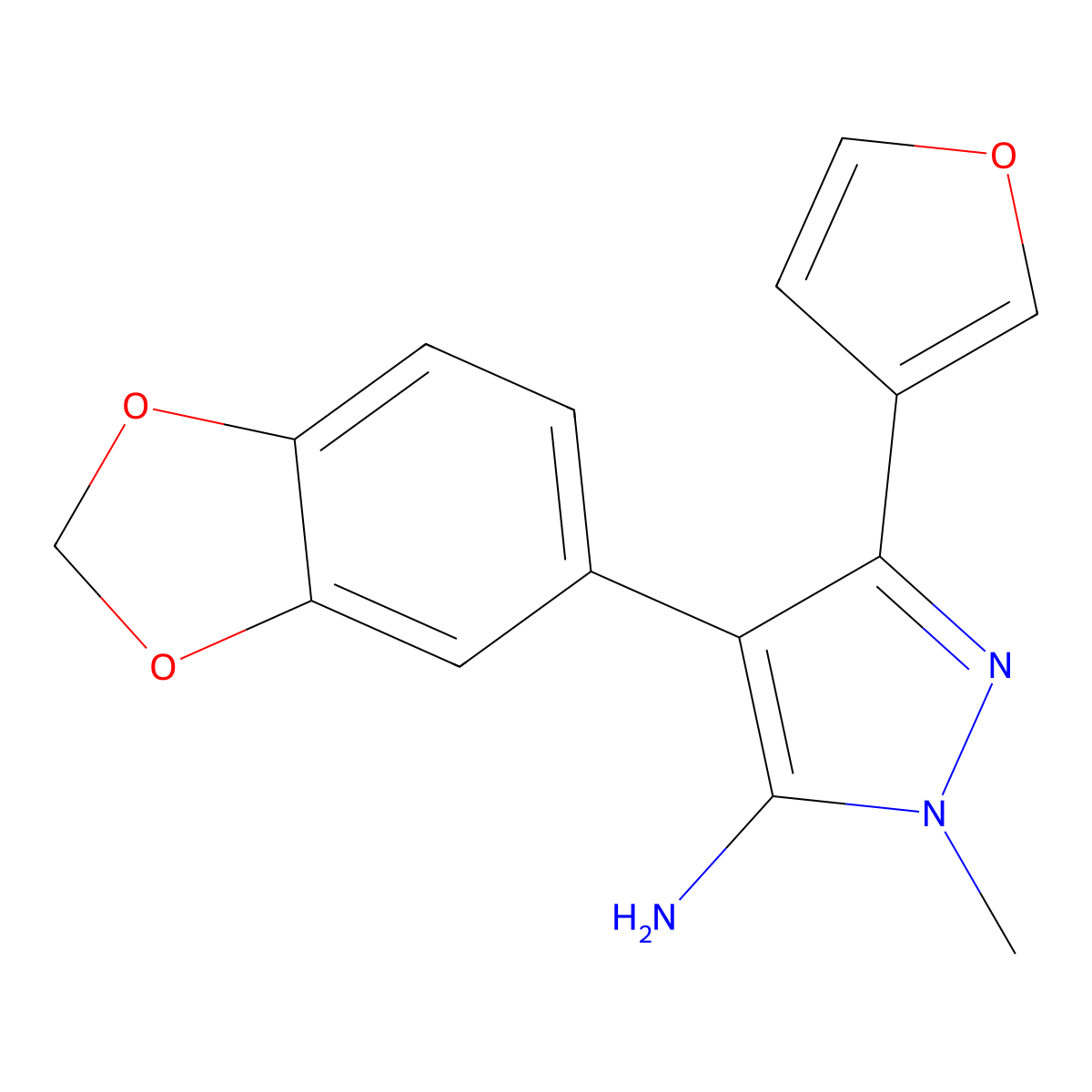 4-(2H-1,3-benzodioxol-5-yl)-5-(furan-3-yl)-2-methyl-2,3-dihydro-1H-pyrazol-3-imine molecular structure, CAS 1355784-62-1