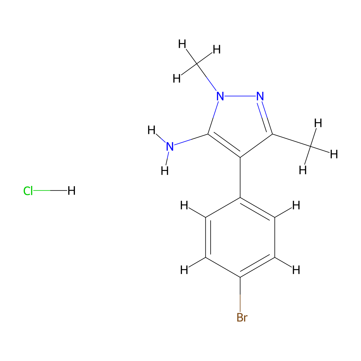 4-(4-bromophenyl)-2,5-dimethyl-2,3-dihydro-1H-pyrazol-3-imine hydrochloride molecular structure, CAS 1355789-03-5