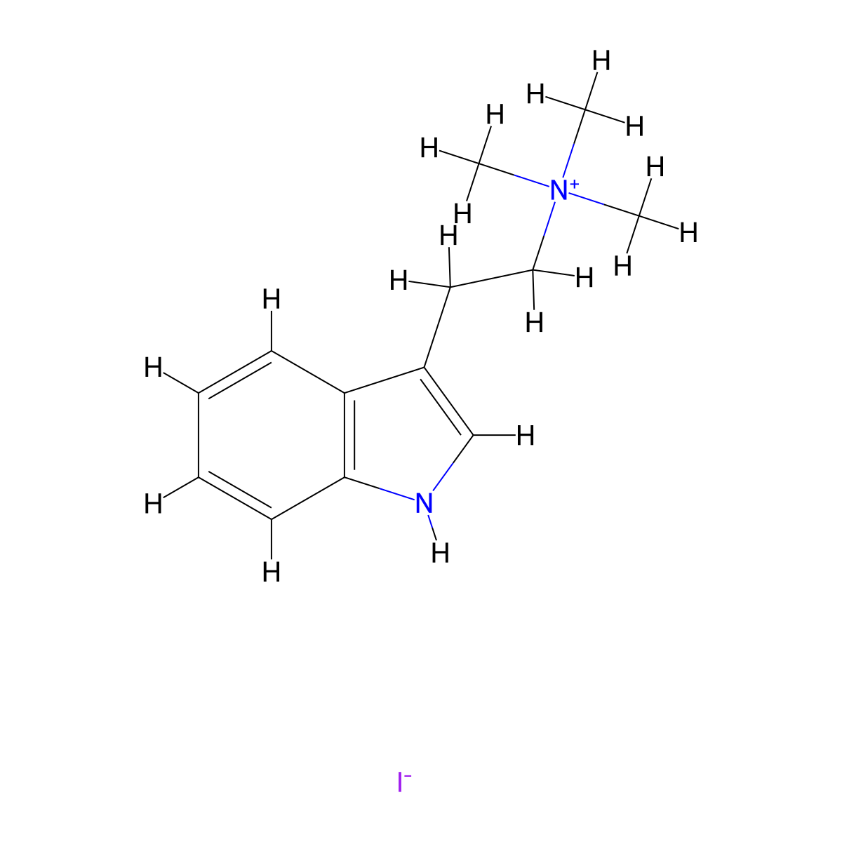 Dimethyltryptamine methiodide molecular structure, CAS 13558-34-4