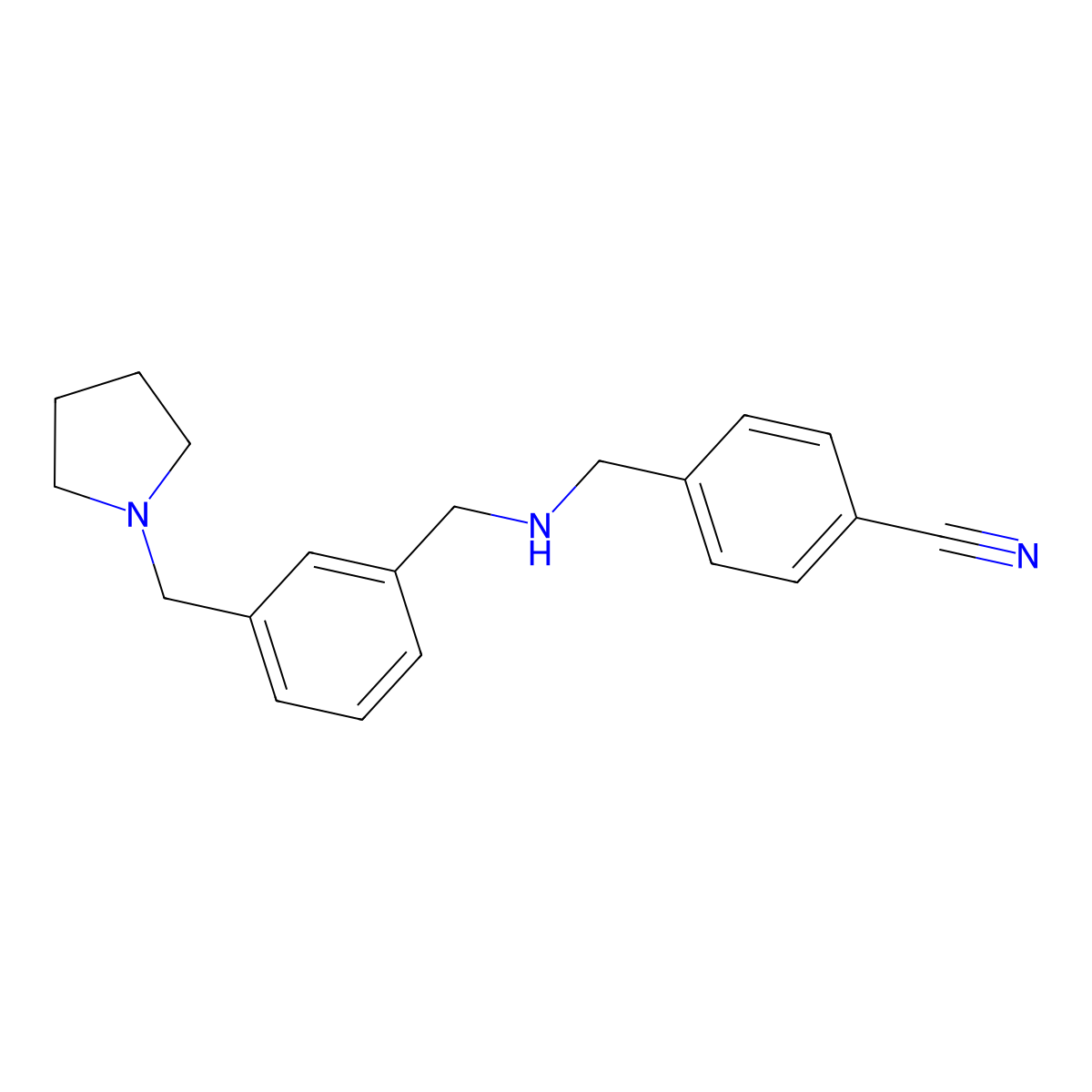 4-{[({3-[(Pyrrolidin-1-yl)methyl]phenyl}methyl)amino]methyl}benzonitrile molecular structure, CAS 1355835-03-8