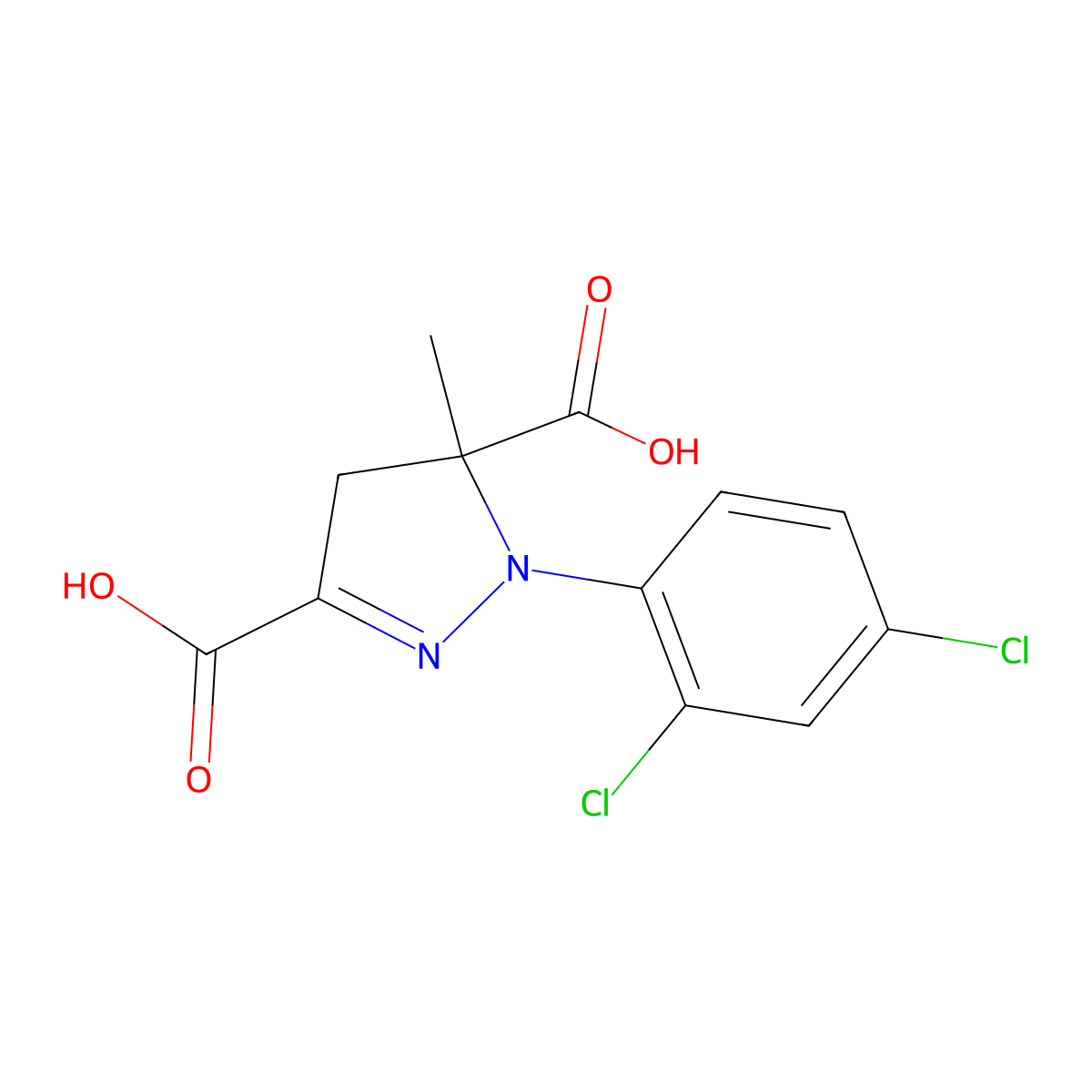 (RS)-1-(2,4-dichlorophenyl)-5-methyl-2-pyrazoline-3,5-dicarboxylic acid molecular structure, CAS 135591-00-3