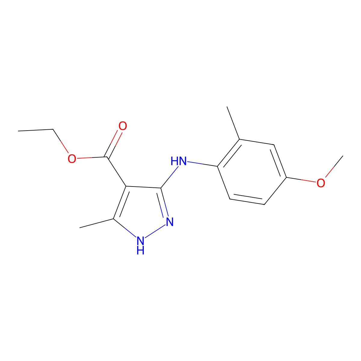 Ethyl 5-((4-methoxy-2-methylphenyl)amino)-3-methyl-1H-pyrazole-4-carboxylate molecular structure, CAS 1355959-27-1