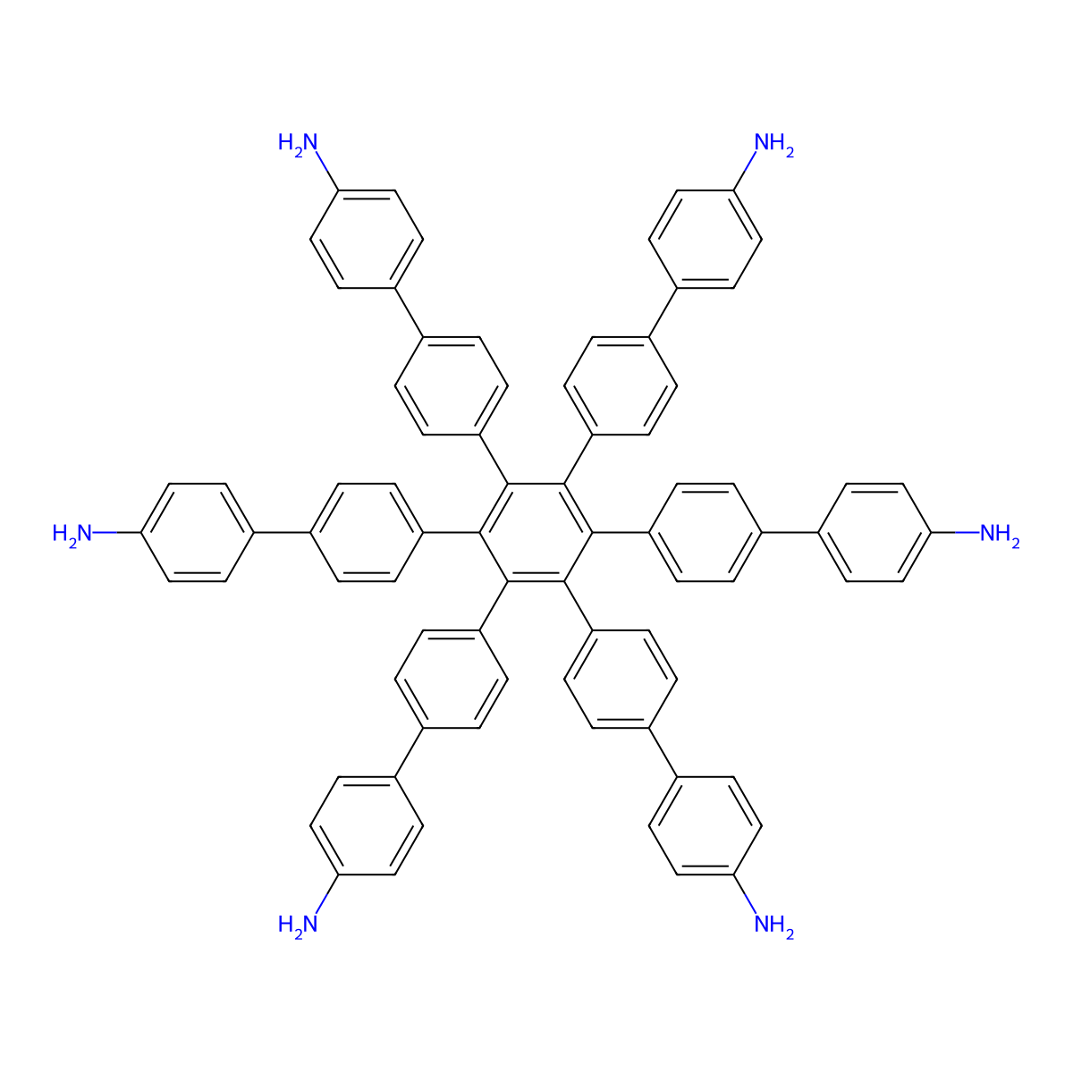 3'',4'',5'',6''-Tetrakis(4'-amino[1,1'-biphenyl]-4-yl)-[1,1':4',1'':2'',1''':4''',1''''-Quinquephenyl]-4,4''''-diamine molecular structure, CAS 1355992-59-4