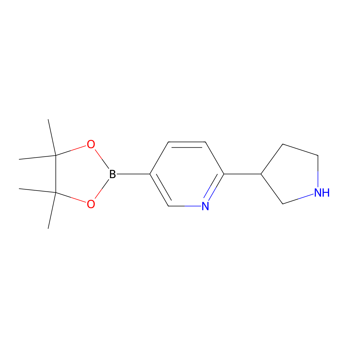 2-(Pyrrolidin-3-YL)-5-(4,4,5,5-tetramethyl-1,3,2-dioxaborolan-2-YL)pyridine molecular structure, CAS 1356066-20-0