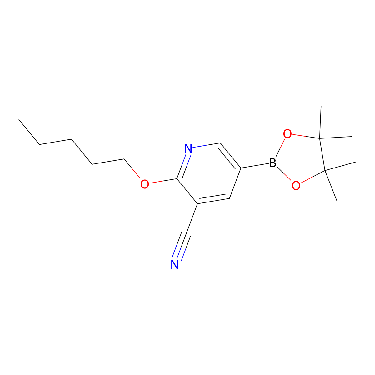 5-(4,4,5,5-Tetramethyl-[1,3,2]dioxaborolan-2-yl)-2-(pentyloxy)pyridine-3-carbonitrile molecular structure, CAS 1356067-81-6
