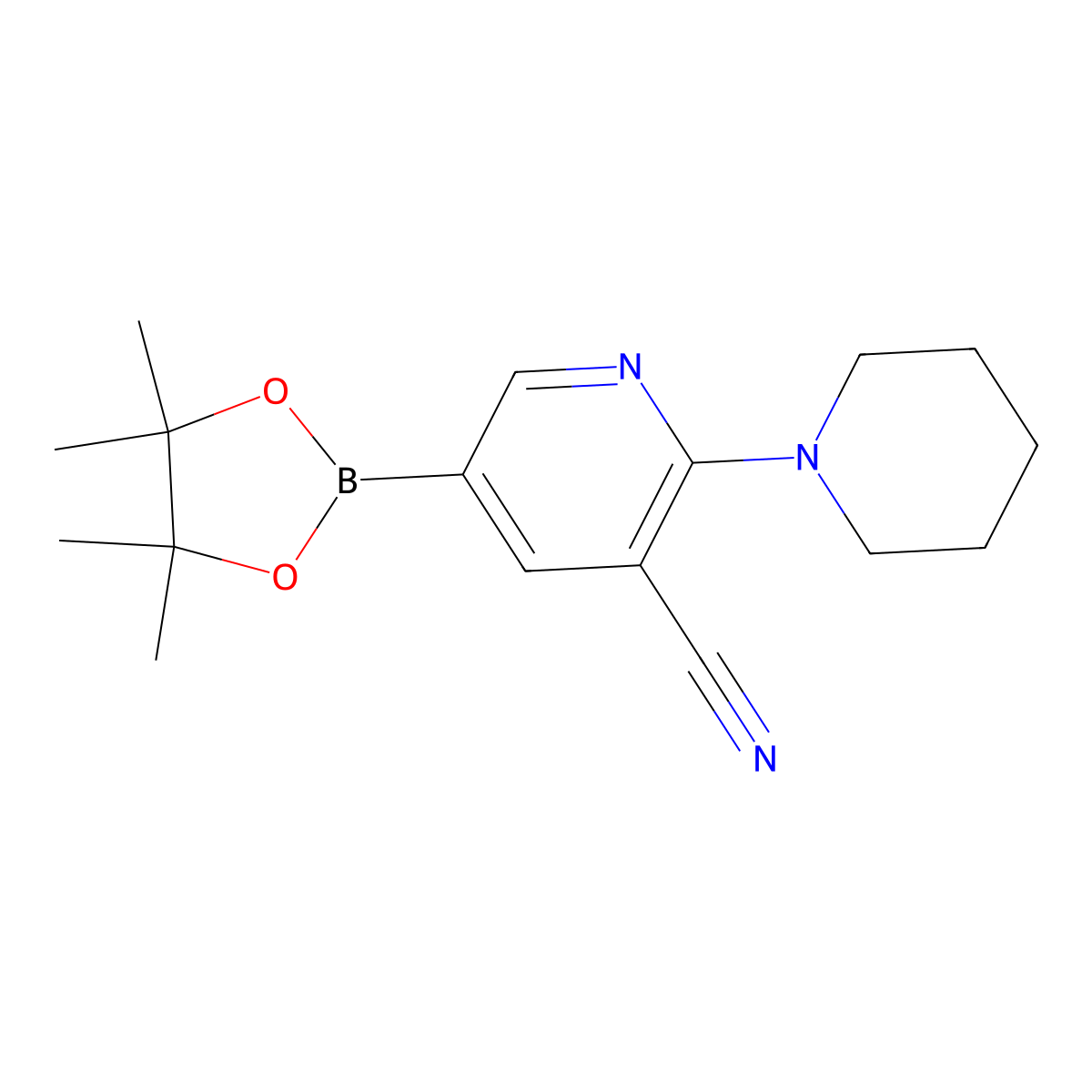 2-(Piperidin-1-yl)-5-(4,4,5,5-tetramethyl-1,3,2-dioxaborolan-2-yl)nicotinonitrile molecular structure, CAS 1356068-53-5