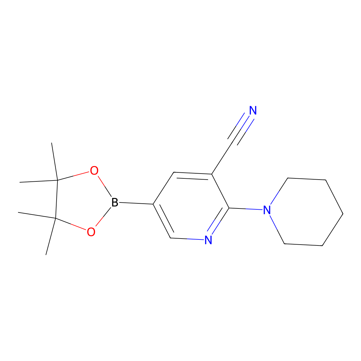 2-(Piperidin-1-yl)-5-(4,4,5,5-tetramethyl-1,3,2-dioxaborolan-2-yl)nicotinonitrile molecular structure, CAS 1356068-53-5